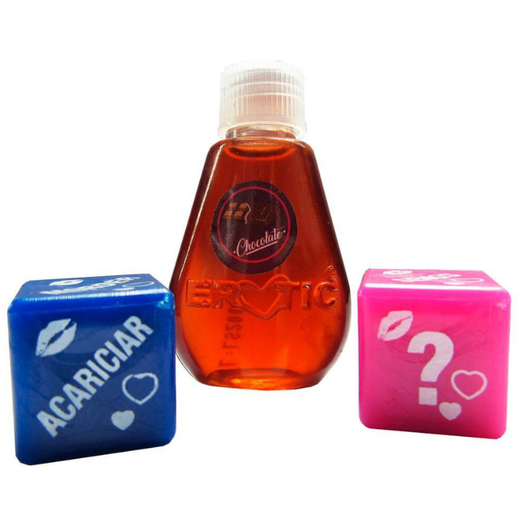 Kit Lubricante Erotic Sensation Oil 14ml + DADOS Chocolate