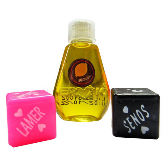 Kit Lubricante Erotic Sensation Oil 14ml + DADOS Maracuya